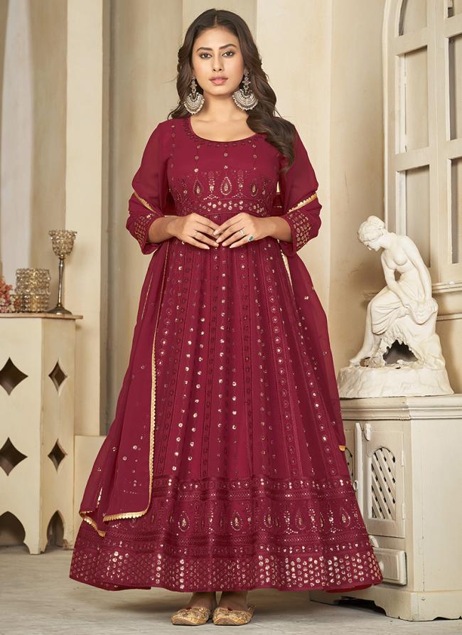 Georgette Rose Pink Traditional Wear Embroidery Work Anarkali Suit